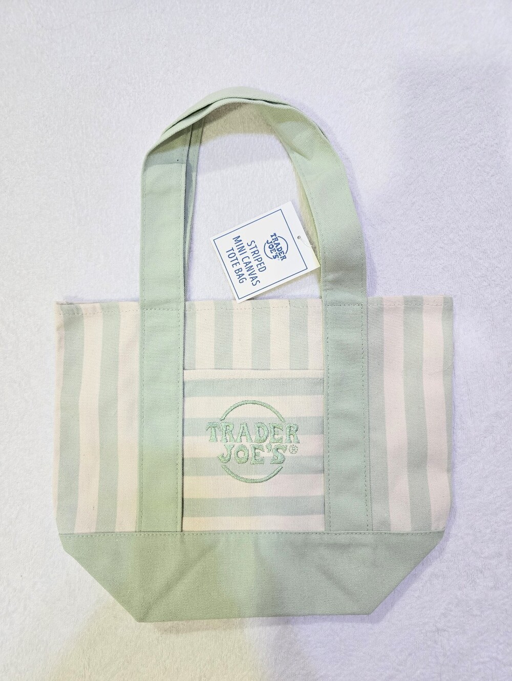 BNWT TRADER JOE'S Striped Mini Canvas Tote Bag In Mint Green
